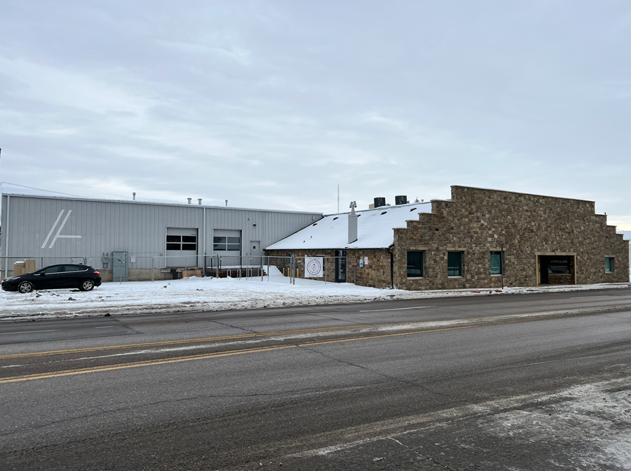 Exterior of a building, brick facade. 